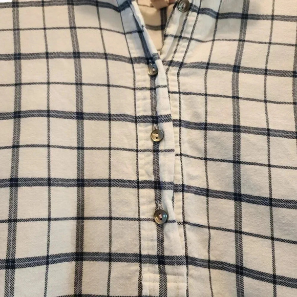 Lavie Rebecca Taylor Top Womens Size XS White Navy Windowpane 100% Cotton Slit - Picture 10 of 14